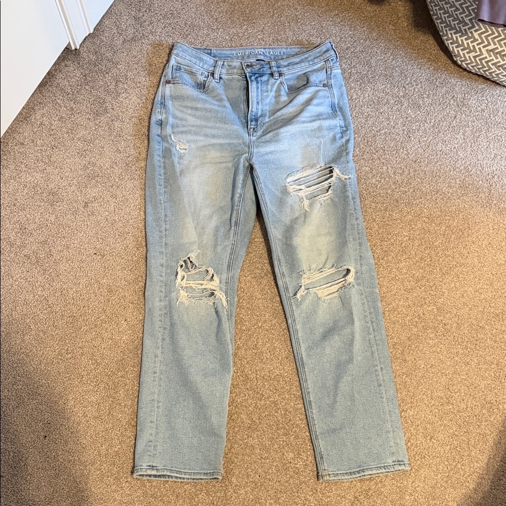 American Eagle Outfitters Light Blue Distressed Straight Leg Jeans